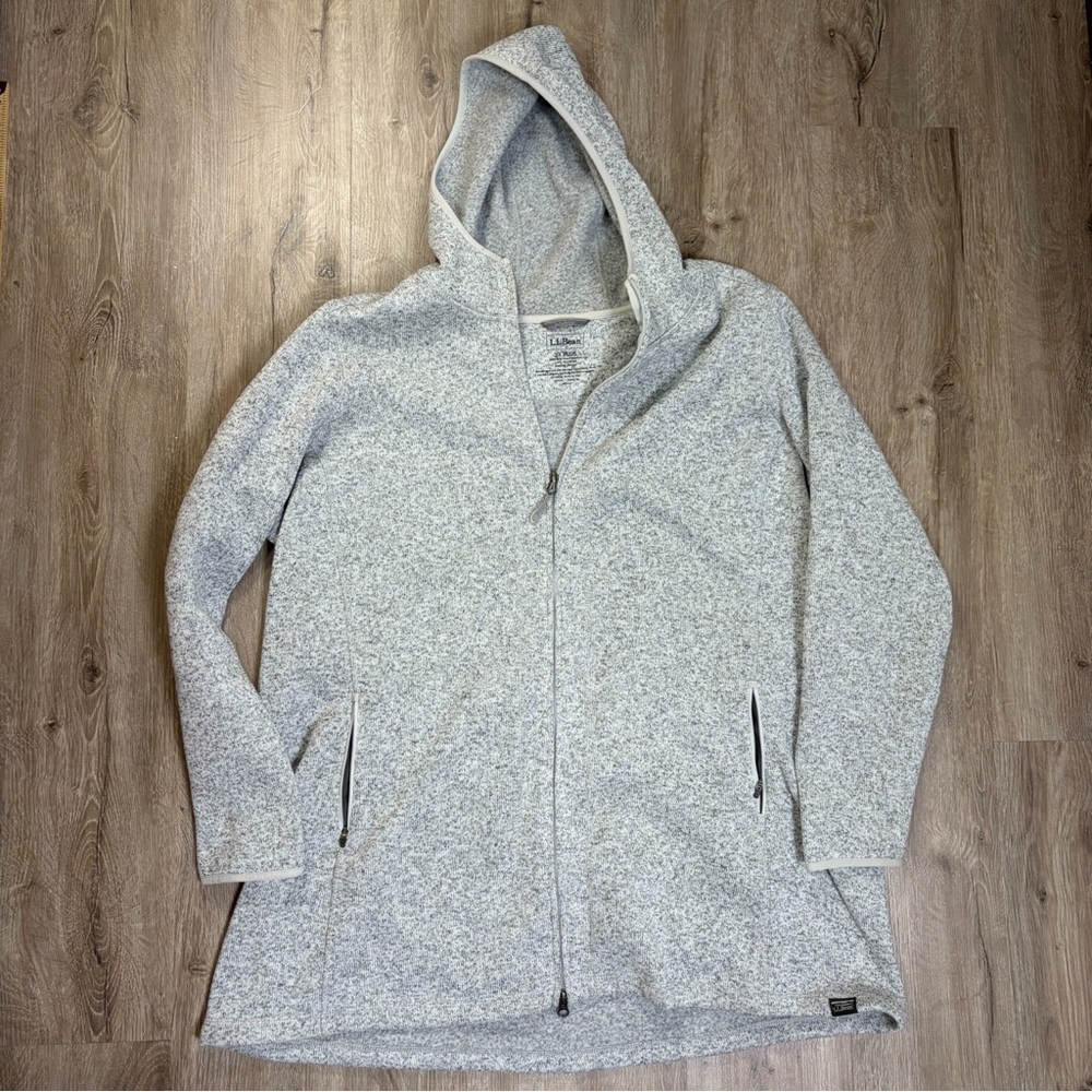 L.L. Bean Heather Light Gray Hooded Teddy Jacket